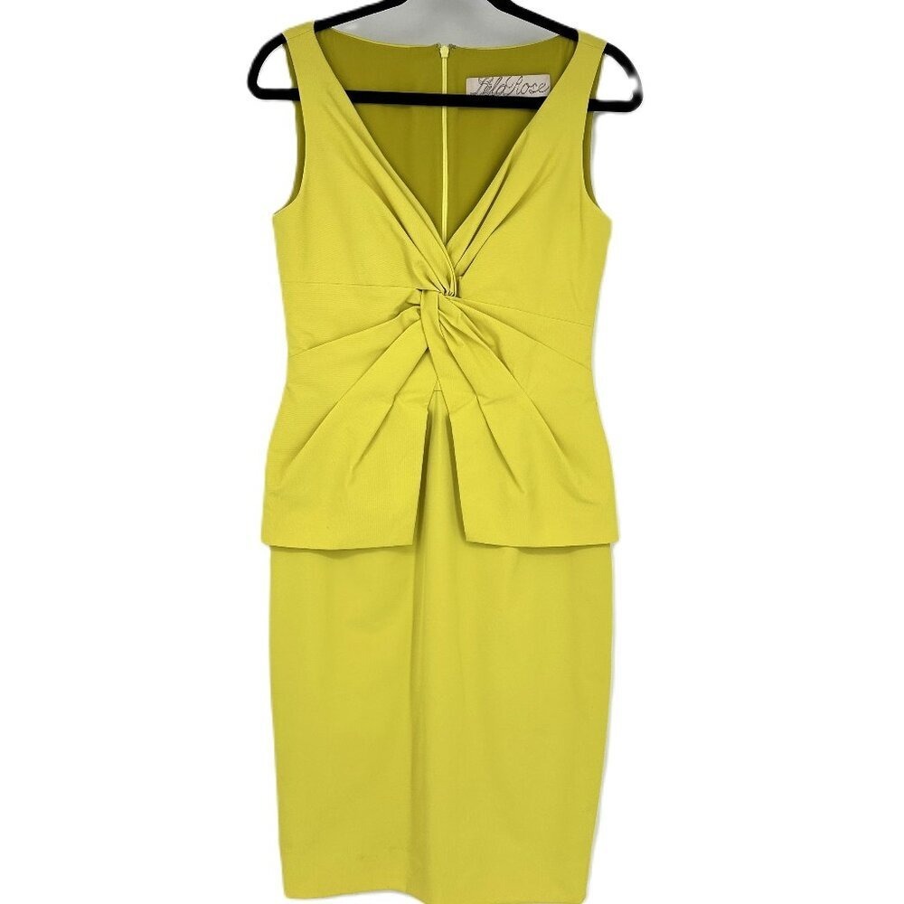 Lela‎ Rose Knot Front Peplum Sleeveless Sheath Dress Yellow Size 2 - Picture 2 of 10